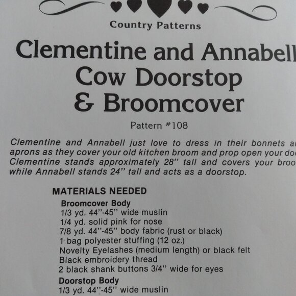 Vintage Cow Doll Sewing Pattern Doorstop Broom Cover Farmhouse Decor UNCUT - Picture 4 of 7